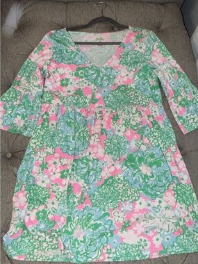 Lilly Pulitzer Pink Green Blue Floral V-neck Dress